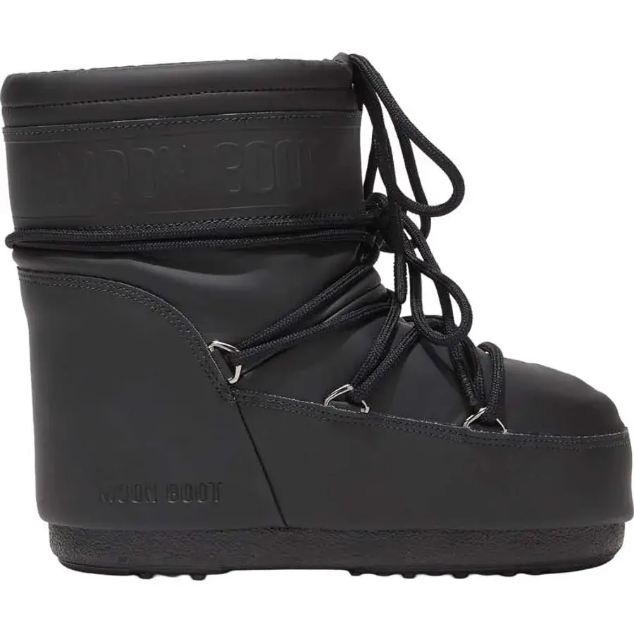 Moon Boot Icon Low Rubber i mat sort med præget logo, set fra siden